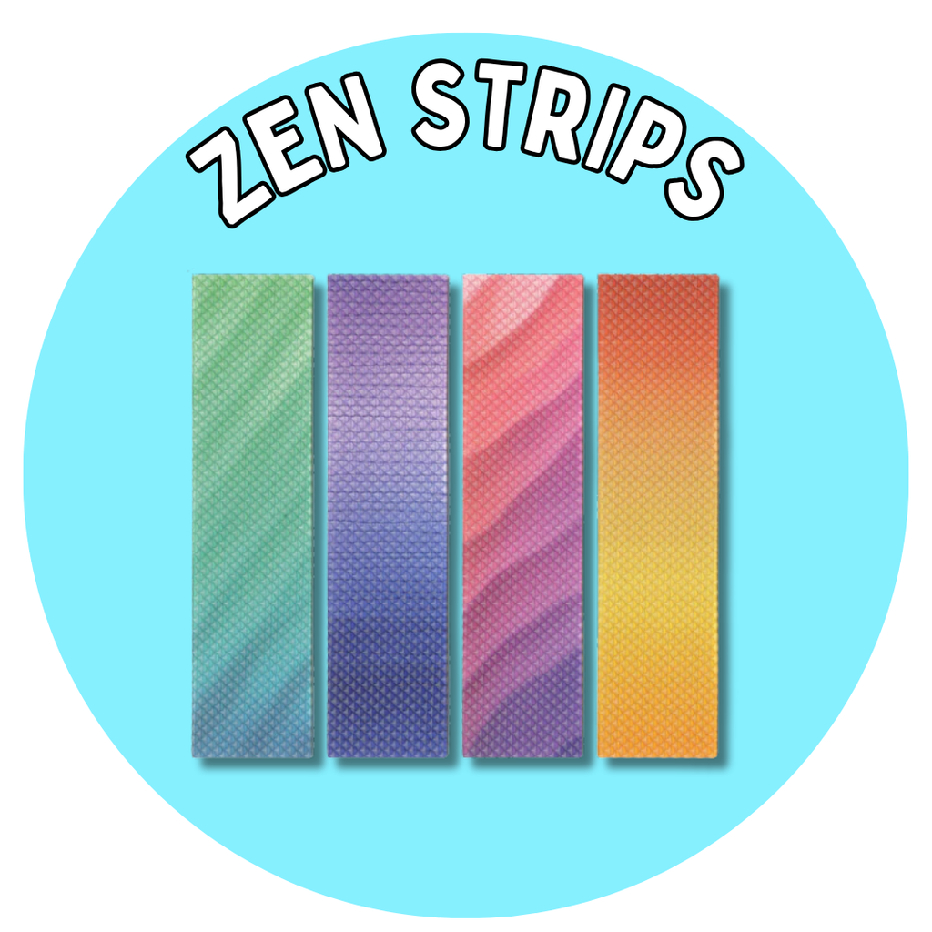 blue circle zen strips in white text image of 4 zen strips