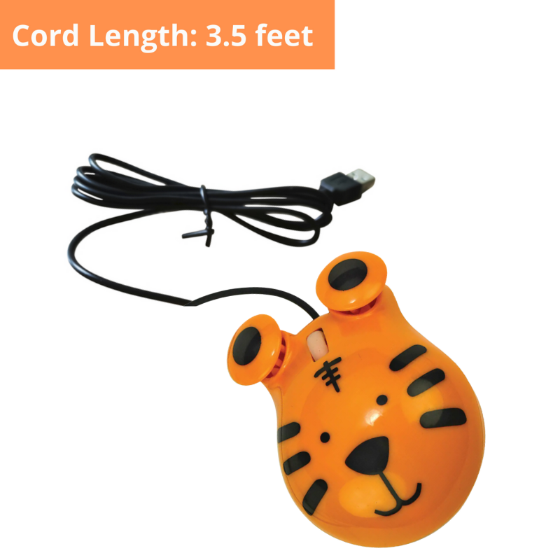 tiger shaped mouse with cord text reads cord length 3.5 feet