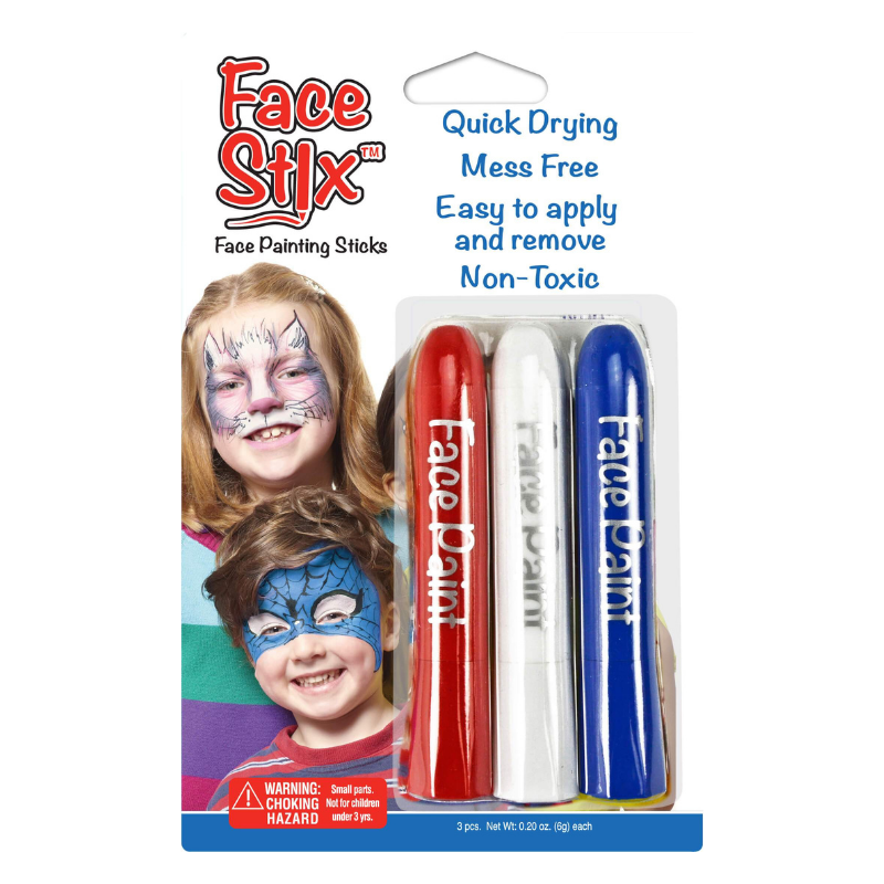 face paint sticks in red, white and blue colors