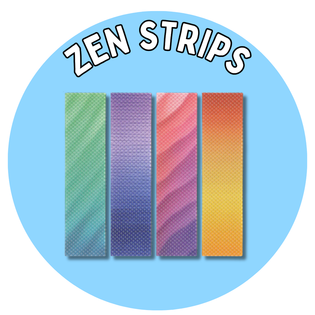 blue circle zen strips in white text image of 4 zen strips