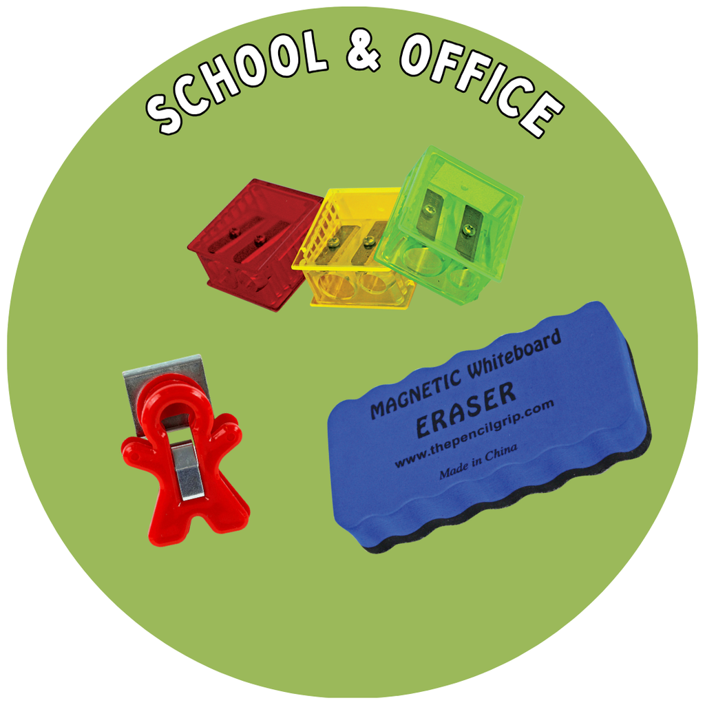 purple circle with school and office in white text