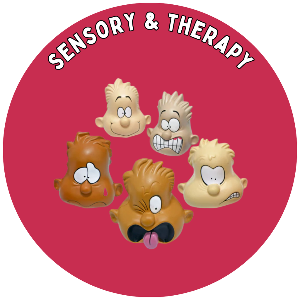 blue circle reading sensory and therapy with feeling head image