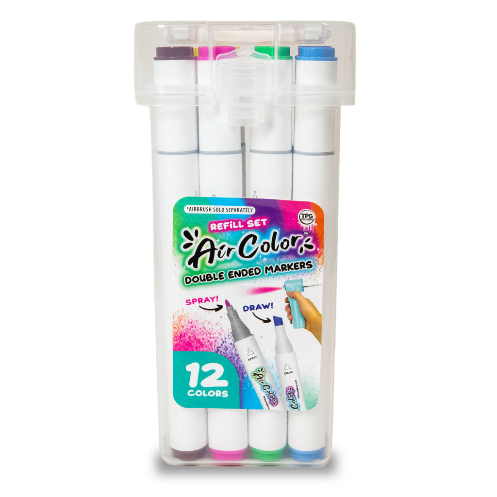 Pack of Air Color double-ended markers with 12 colors on a white background