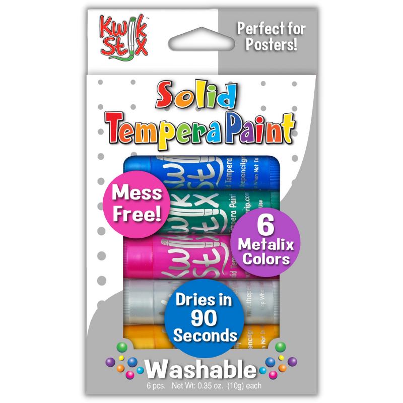 Kwik Stix Solid Tempera Paint Sticks, Set of 6 Metallic Colors