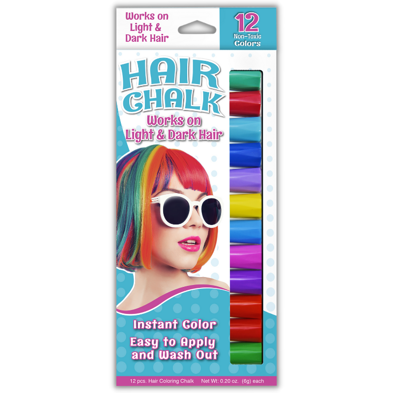 12 pack hair color chalk that works on light and dark hair, gives instant color and easy to apply and wash out