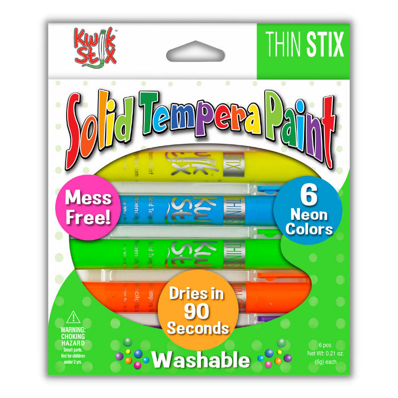Thin Stix Solid Tempera Paint Sticks, Set of 6 Neon Colors