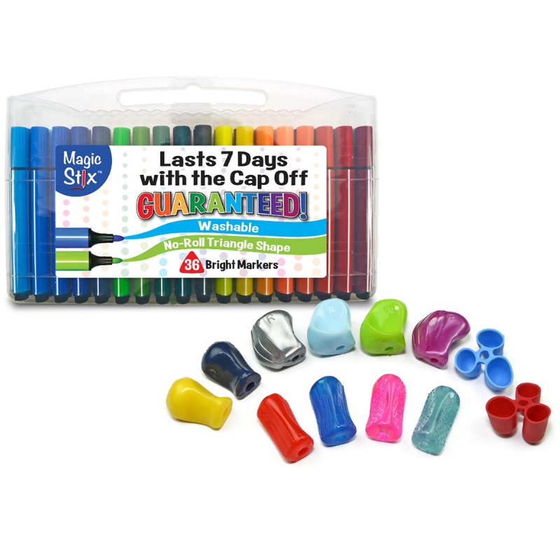 36 pack of magic stix markers, 12 assorted pencil grips