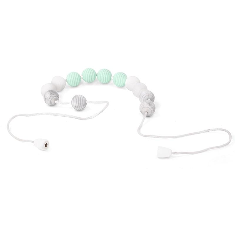 silicone teething necklace with white marble and aqua ripple beads