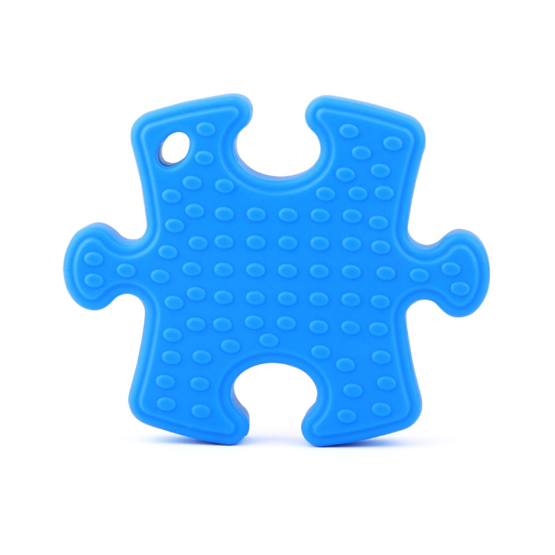 blue puzzle piece teether from back